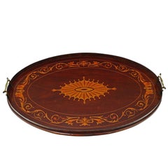 Antique Victorian Quality Inlaid Mahogany Oval Serving Tray Tea