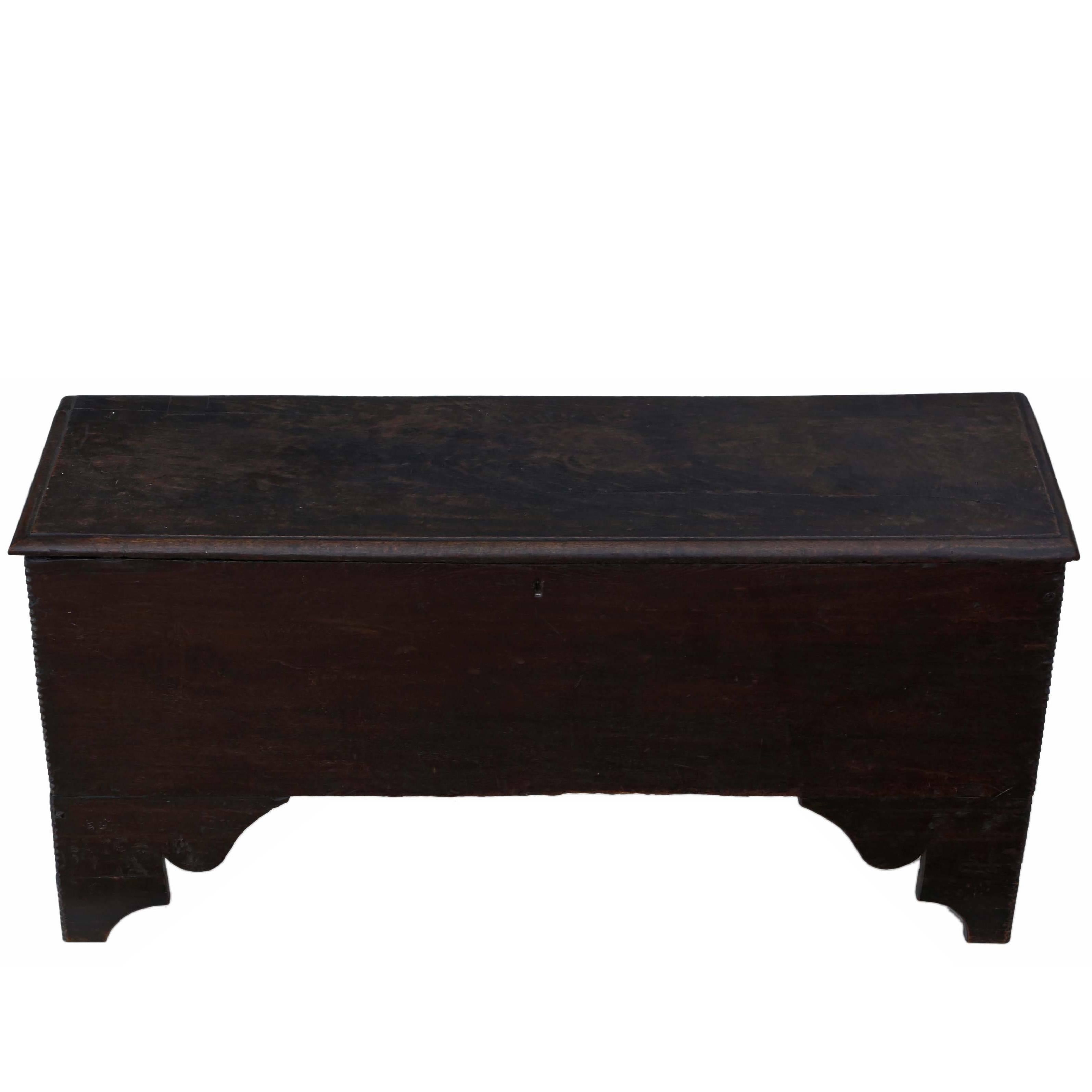 Georgian 18th Century Six-Plank Oak Mule Chest Coffer Blanket Box Coffee Table For Sale
