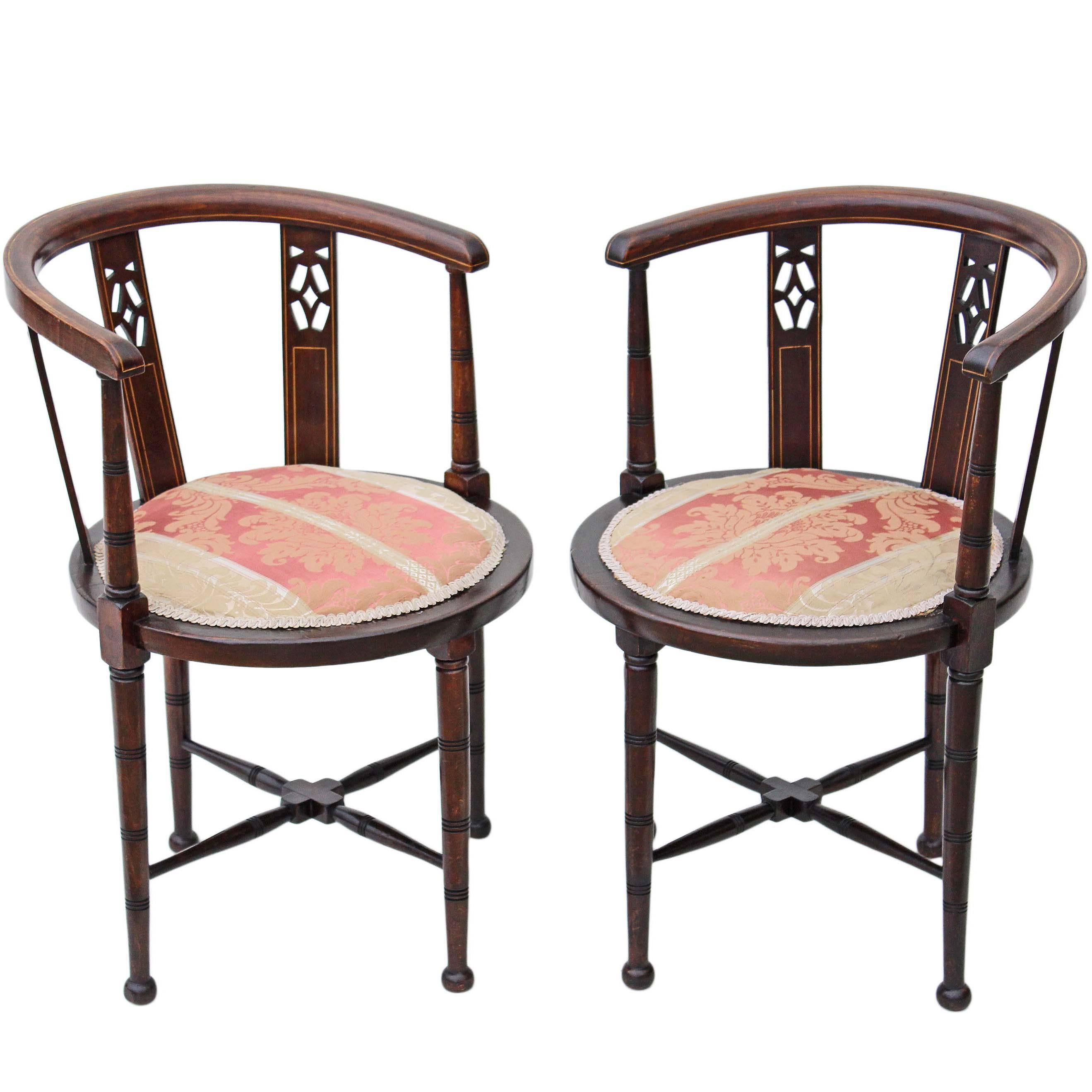 Antique Pair of Edwardian Mahogany Corner Armchairs Bedroom For Sale