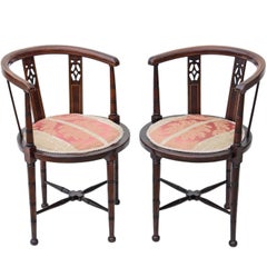 Antique Pair of Edwardian Mahogany Corner Armchairs Bedroom