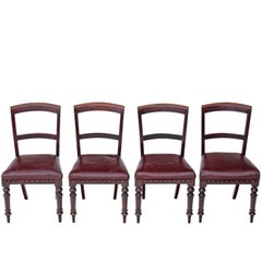 Set of Four Victorian Mahogany Leather Dining Chairs, circa 1880 Aesthetic