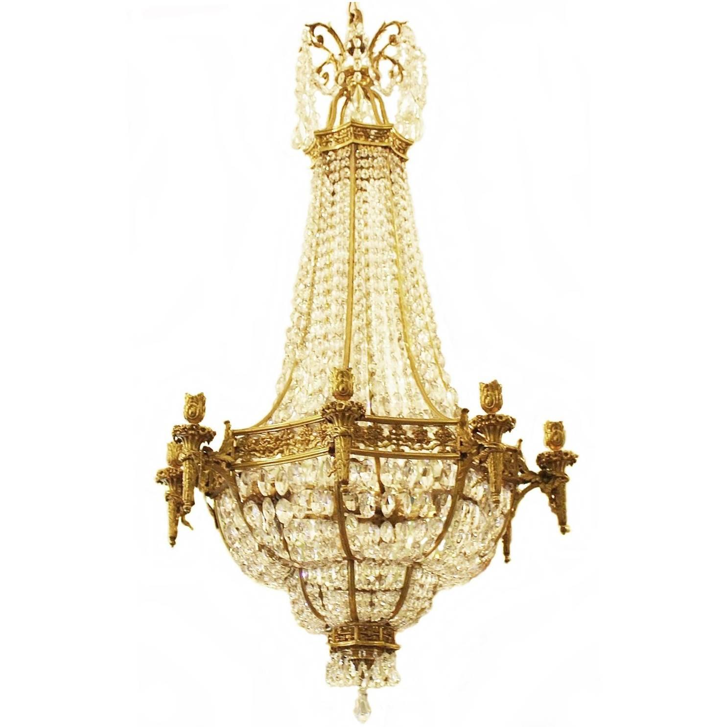 Mid-19th Century French Gilt Bronze and Crystal Chandelier For Sale