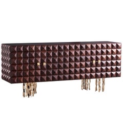 "Il Pezzo 10 Credenza" made of embossed solid wenge and gold plated brass