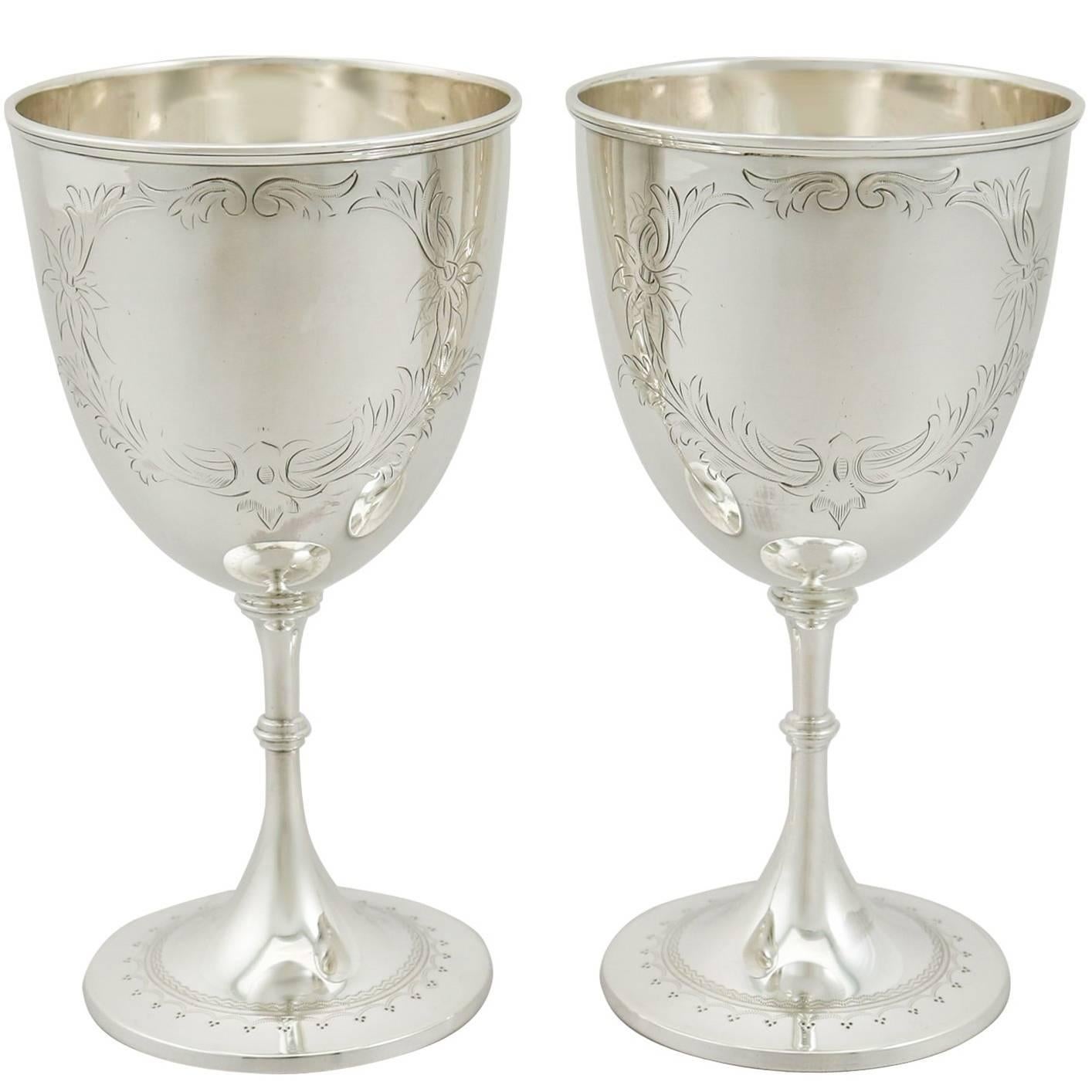 Victorian 1880s Pair of Sterling Silver Goblets
