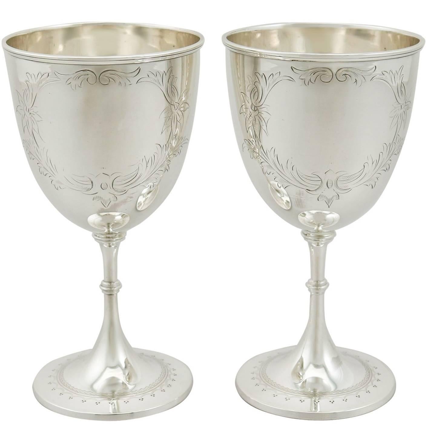 Victorian 1880s Pair of Sterling Silver Goblets at 1stDibs