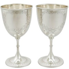 Victorian 1880s Pair of Sterling Silver Goblets