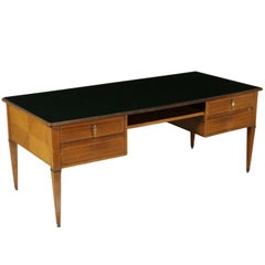 Desk Rosewood Veneer Inlaid Threads Retro Treated Glass Vintage Italy, 1950s