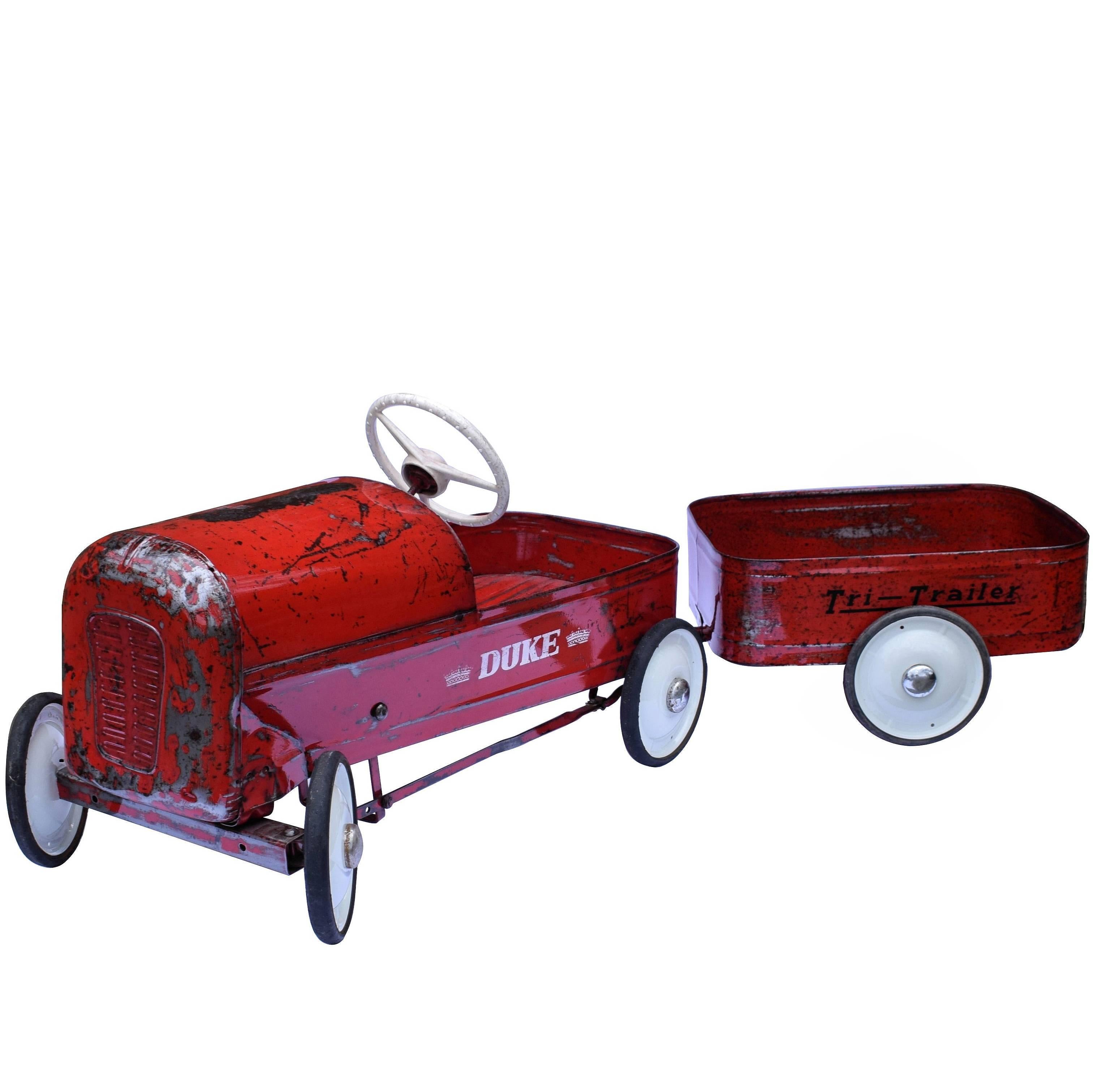 English 'Duke' Childs pedal Car by Triang with Tri Trailer