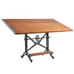 Large Keuffel & Esser Drafting Table with Cast Iron Base, circa 1900