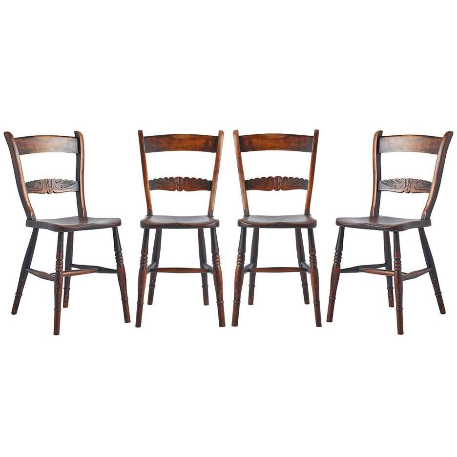 Set of Four Carved Dining Chairs with Turned Legs, circa 1880s