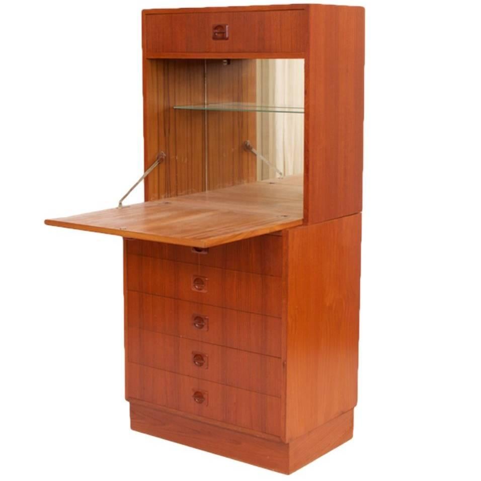 Midcentury Danish Teak Bar Cabinet with Five Drawers