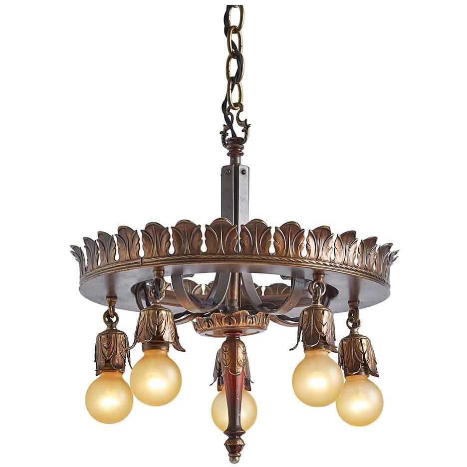 Impressive Five-Light Chandelier with Acanthus Ring, circa 1920s For Sale
