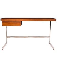 Midcentury Merrow Associates Rosewood and Chrome Desk Designed by David Folker