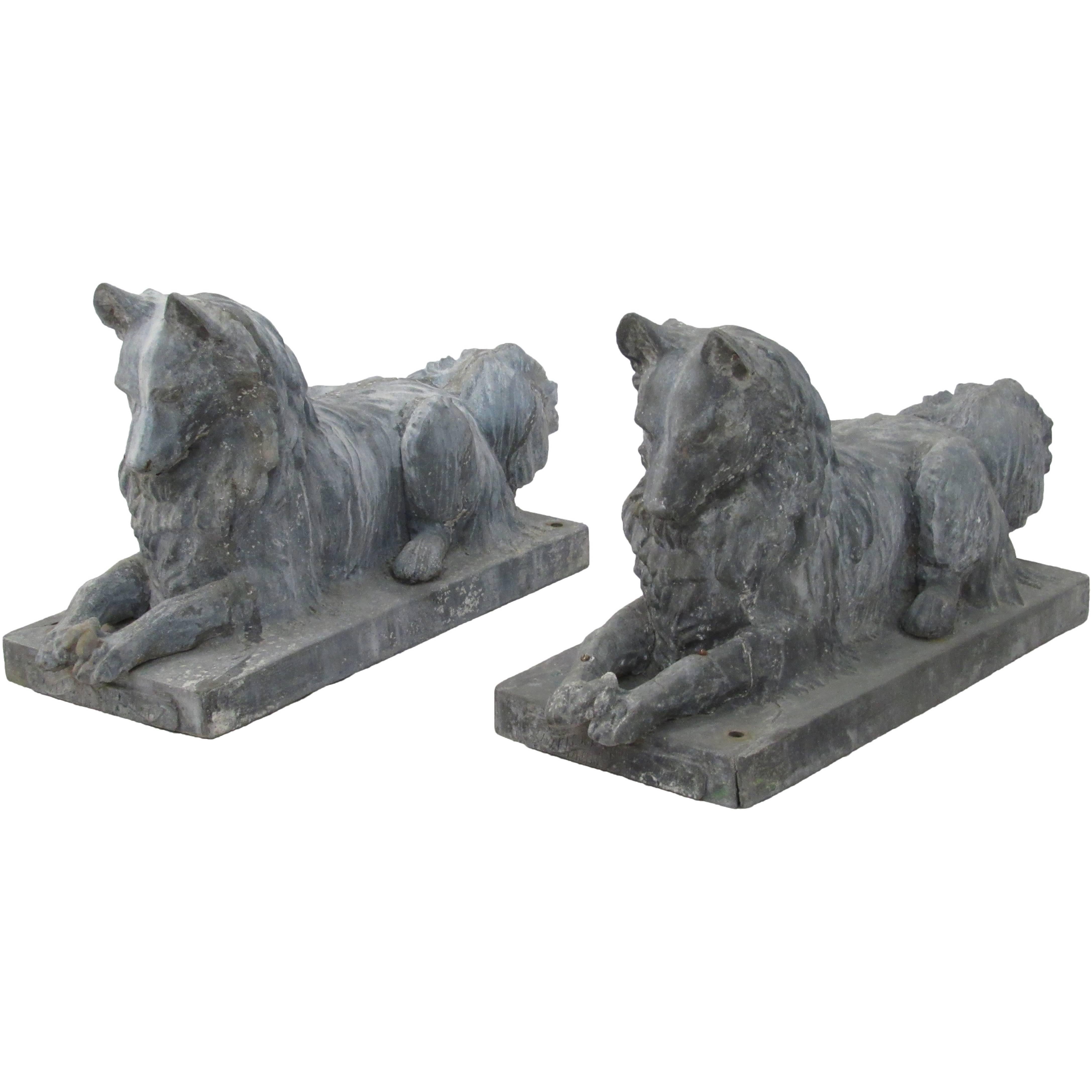 Pair of 19th Century Zinc Dog Sculptures