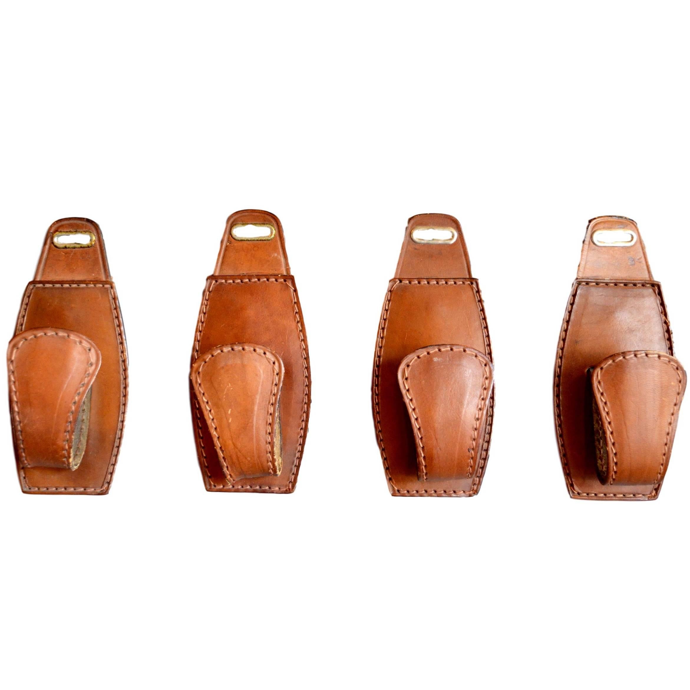 Set of Four Adnet Style Saddle Leather Hooks