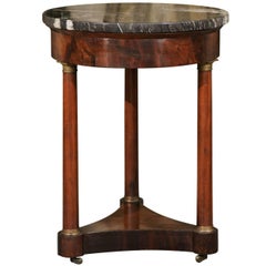 French 1870s Empire Style Side Table with Black Marble-Top and Column Legs