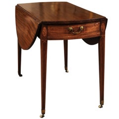 Antique Mahogany Pembroke Table with Inlay and Casters, England, circa 1800