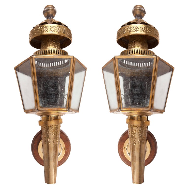 Pair of Embossed Brass Carriage Lights, Early 1900s at 1stDibs