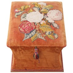Antique Victorian Shaped Upholstered Needlepoint Ottoman Blanket Box