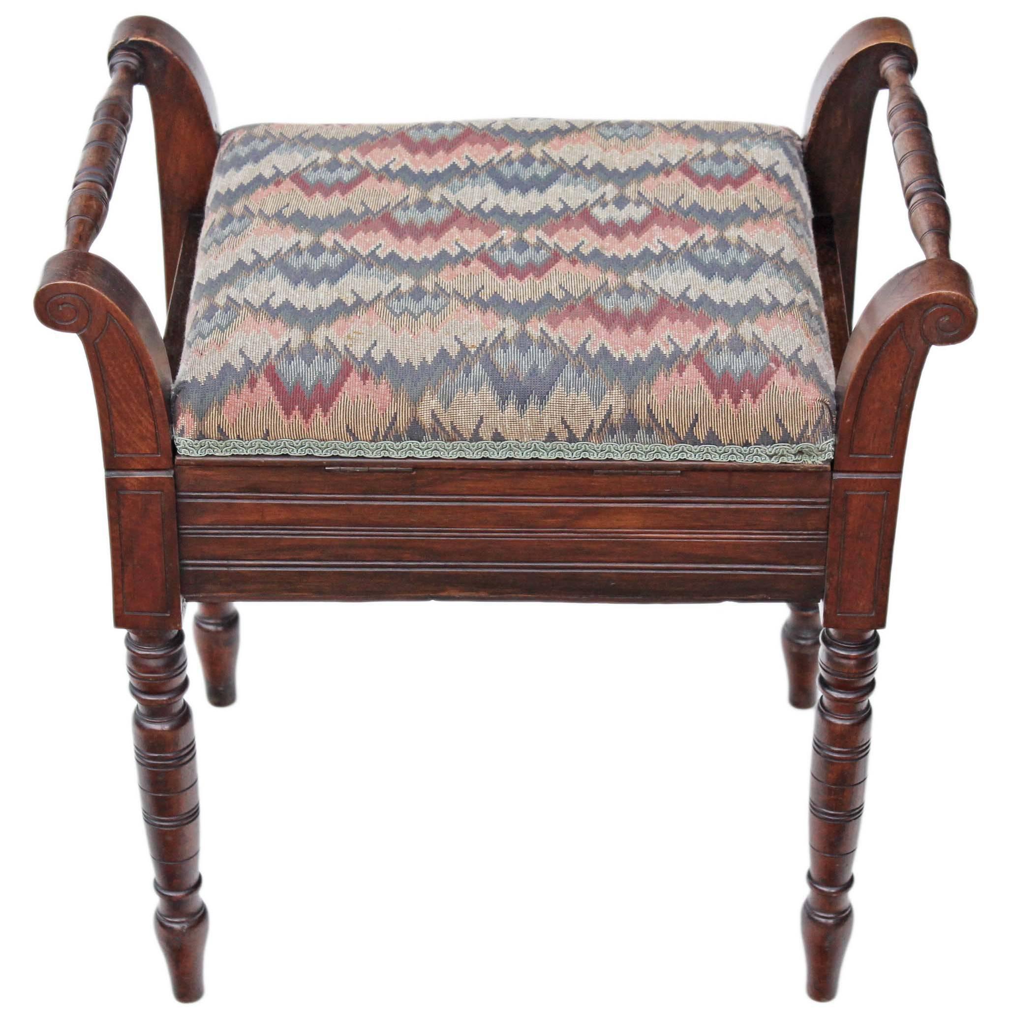 Antique Mahogany Edwardian Piano Music Stool Dressing Table For Sale