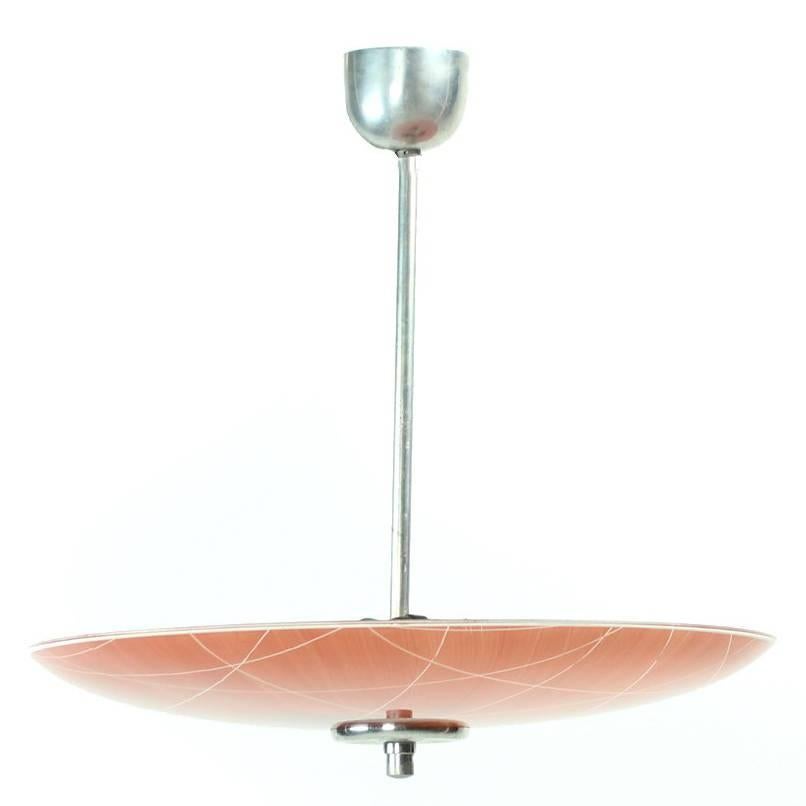 Napako Ceiling Glass Plate Light, Czechoslovakia, circa 1960