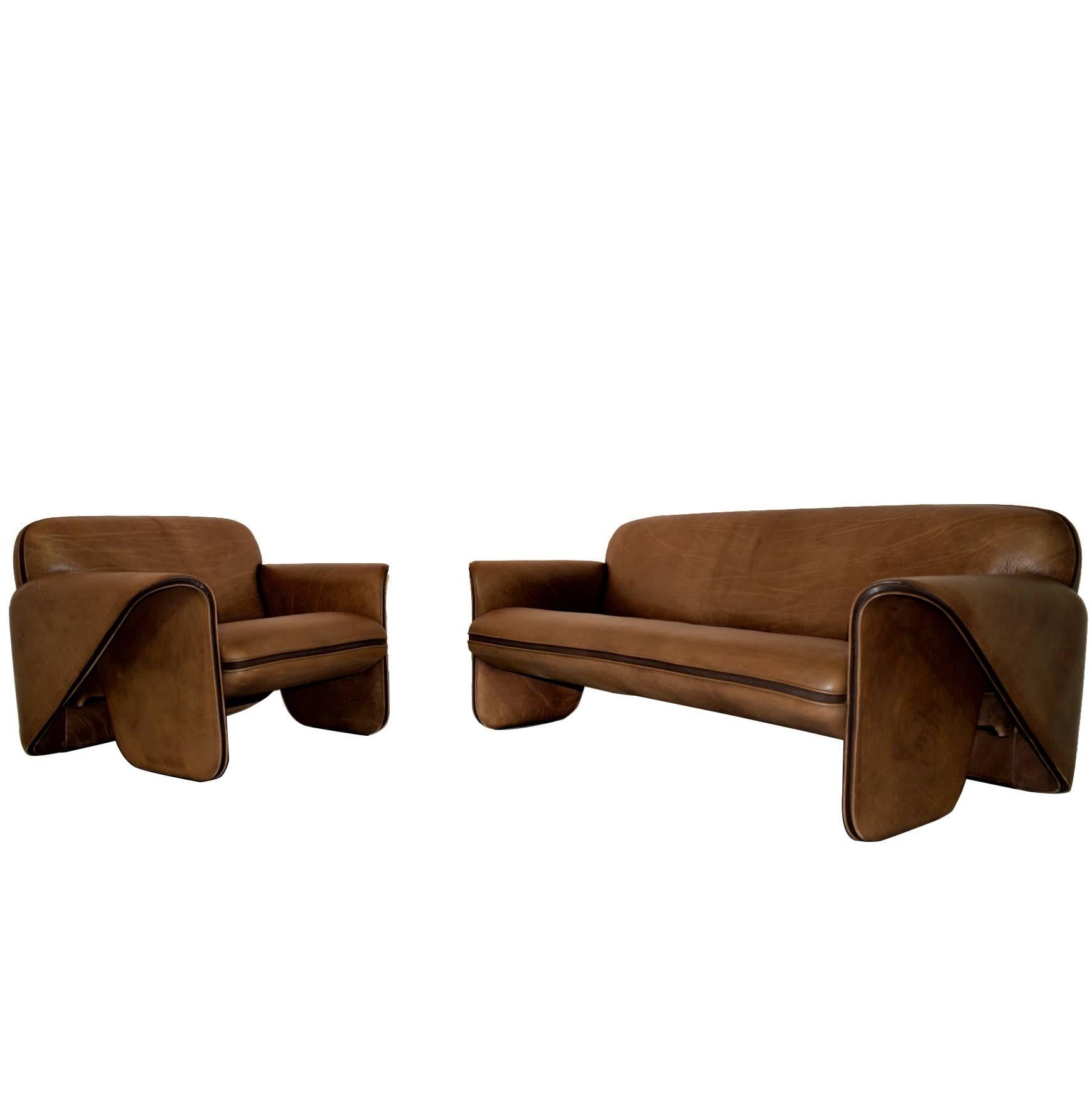 Vintage Swiss De Sede 'DS 125' Sofa and Armchair Designed by Gerd Lange, 1978