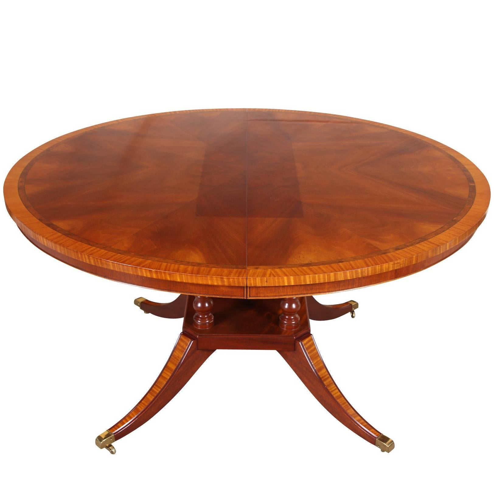 Regency Style Round Banded Mahogany Dining Table