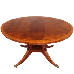 Vintage Regency Style Round Banded Mahogany Dining Table