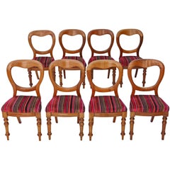 Antique Set of Eight Victorian Light Mahogany Balloon Back Dining Chairs