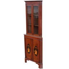 Antique Edwardian, circa 1900-1910 Inlaid Mahogany Corner Display Cabinet