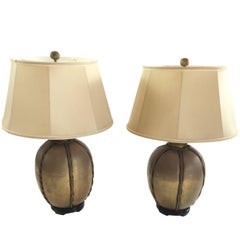 Chapman Hand-Hammered Brass Rope Lamps, Pair
