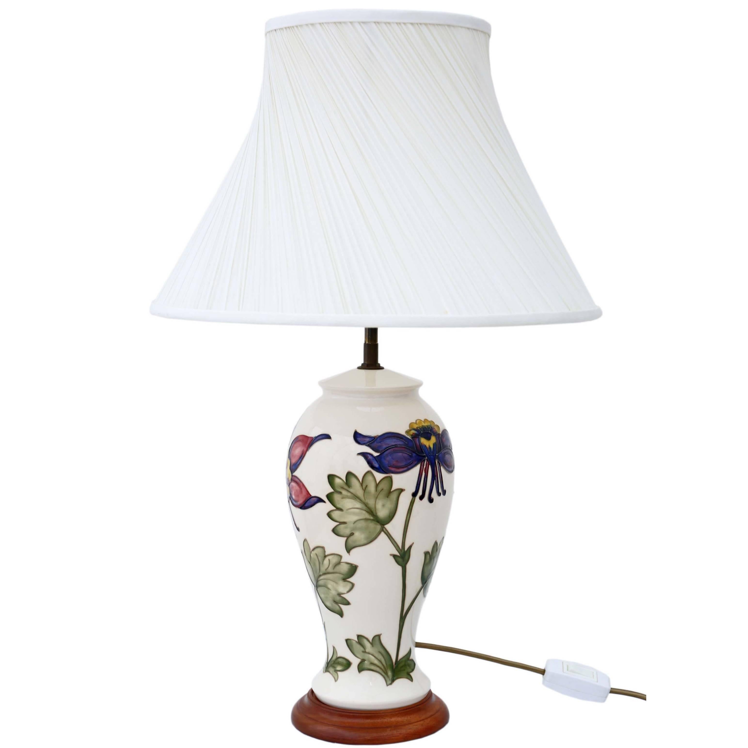 Antique Quality Moorcroft Ceramic Table Lamp with Shade For Sale