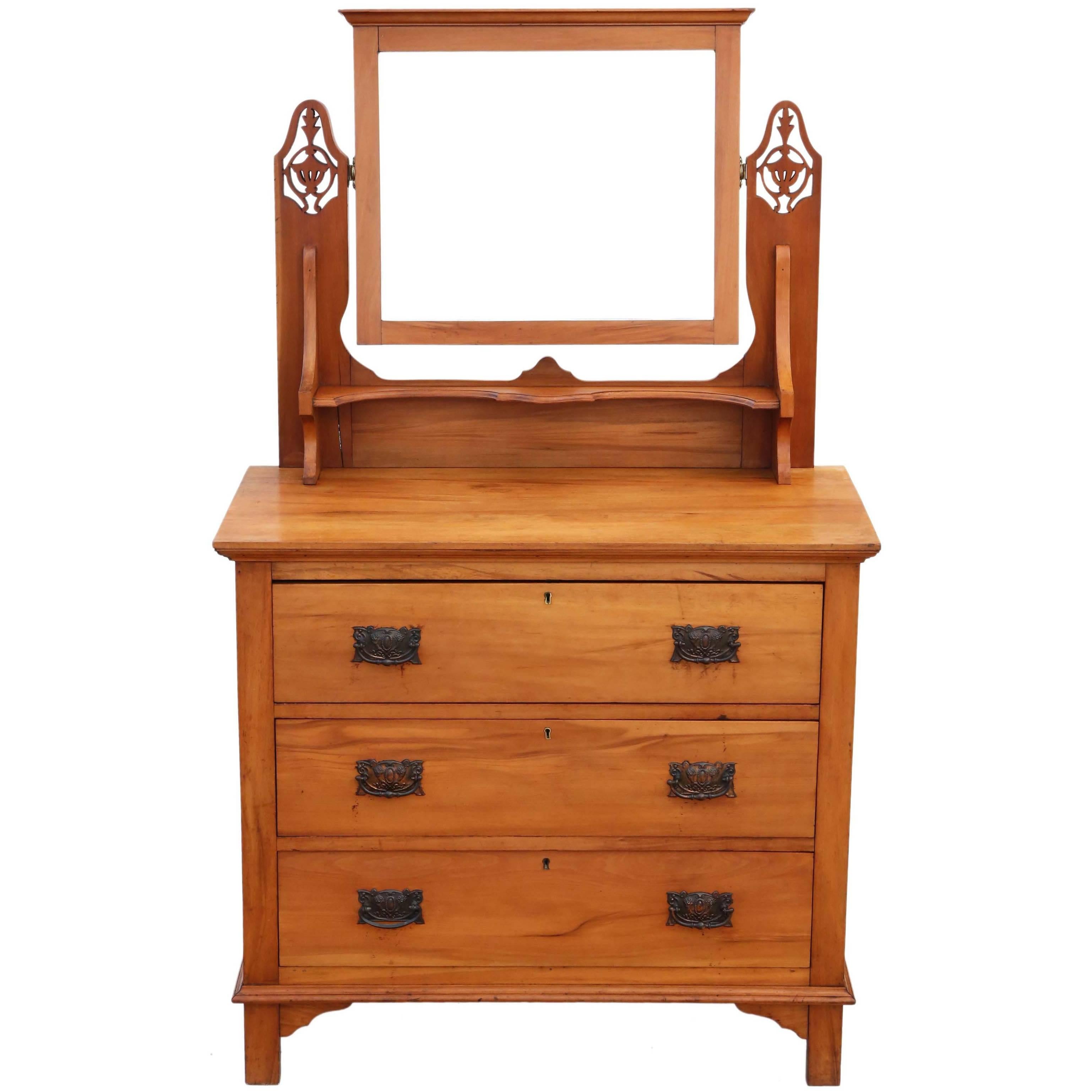 Antique circa 1910 Satinwood Dressing Table Chest of Drawers, Art Nouveau For Sale
