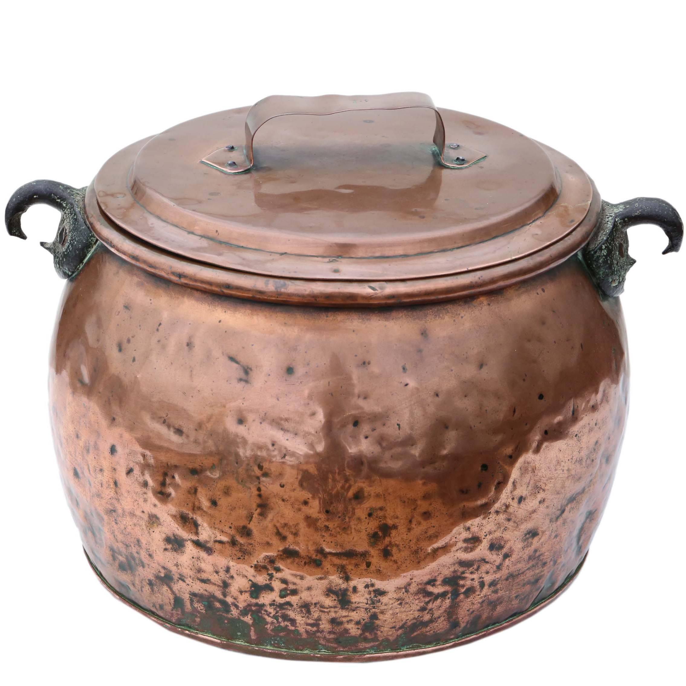 Antique Large Victorian Copper Cook Pot Pan Planter For Sale