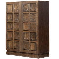 Brutalist Stained Oak Bar Cabinet, 1970s