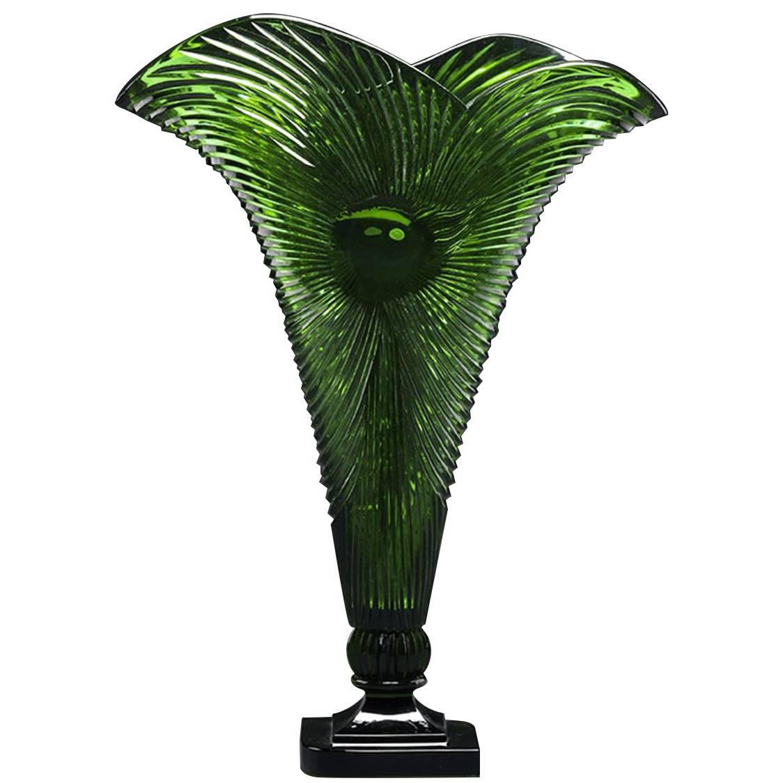 Crystal Fan Vase in Malachite Green
