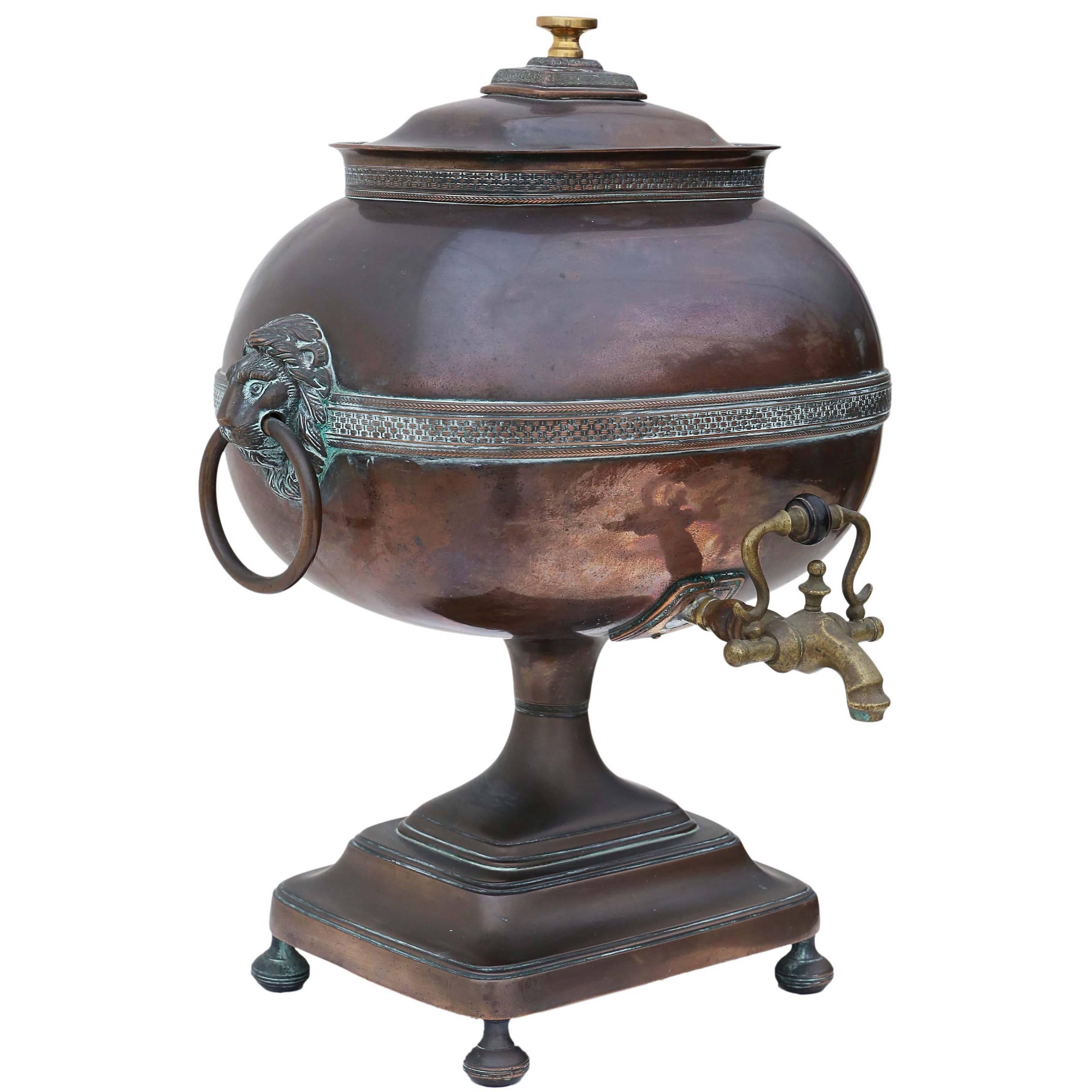 Antique Regency Copper Brass Samovar Tea Urn Pot Brass Bronze Vase For Sale