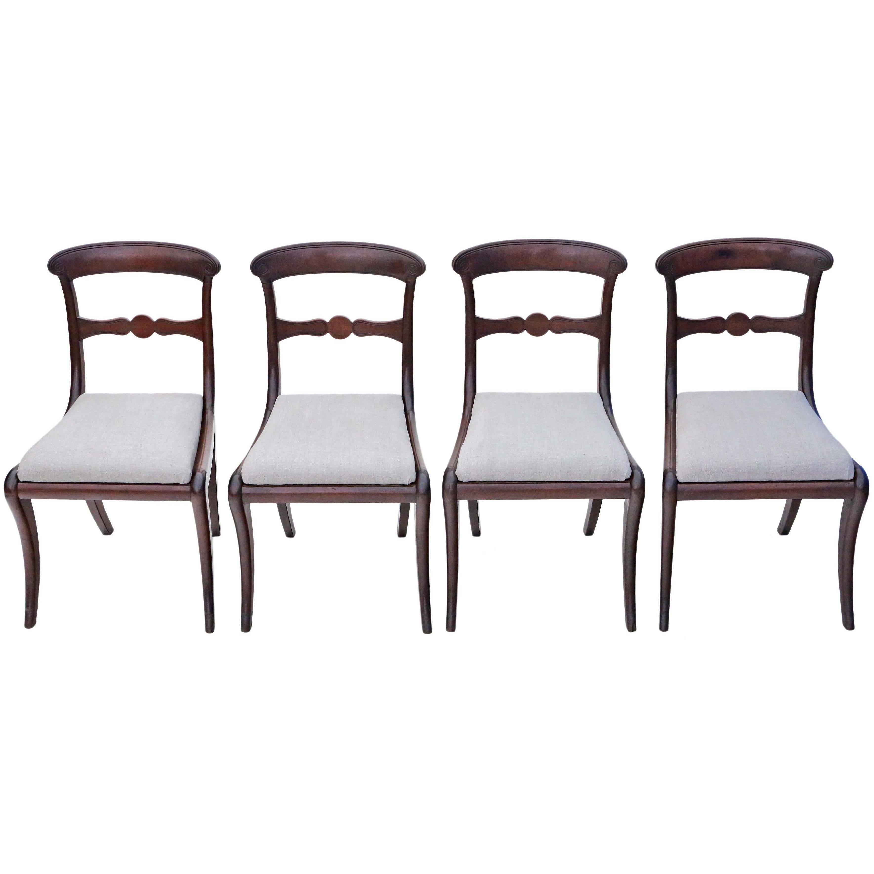Antique Rare Set of Four Mahogany Georgian Regency Dining Chairs For Sale