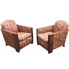 Vintage Pair of Art Deco Armchairs, Walnut Structure