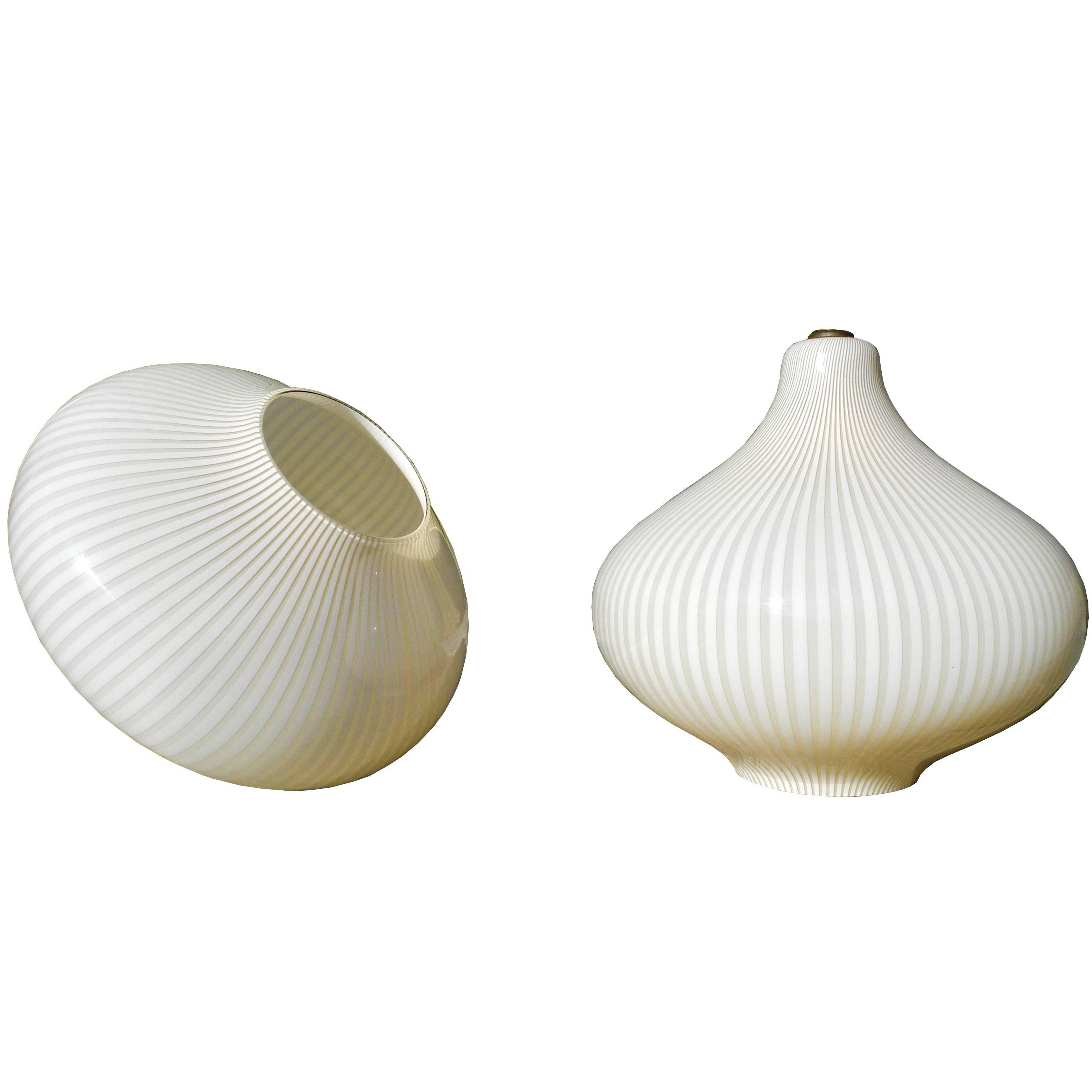 Pair of Massimo Vignelli Pendant Glass "Cipolla" ‘Onion’ Lamps for Venini, Italy For Sale