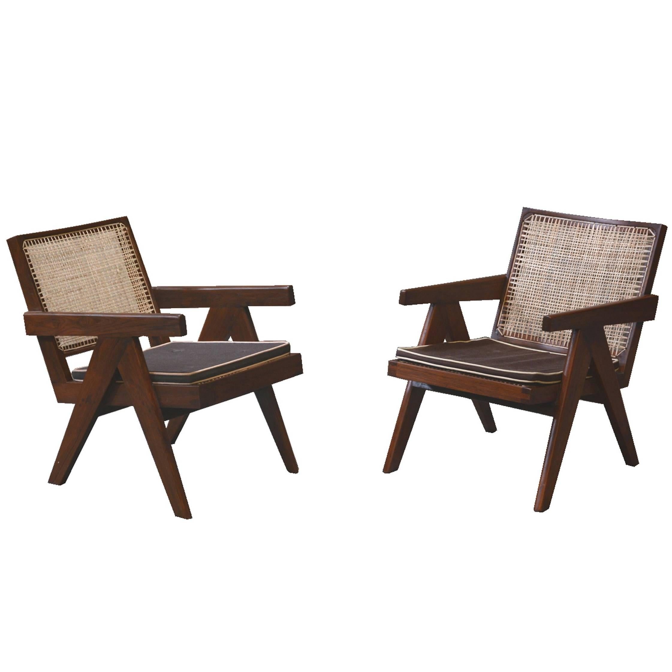 Pierre Jeanneret Pair of Easy Armchairs, circa 1955