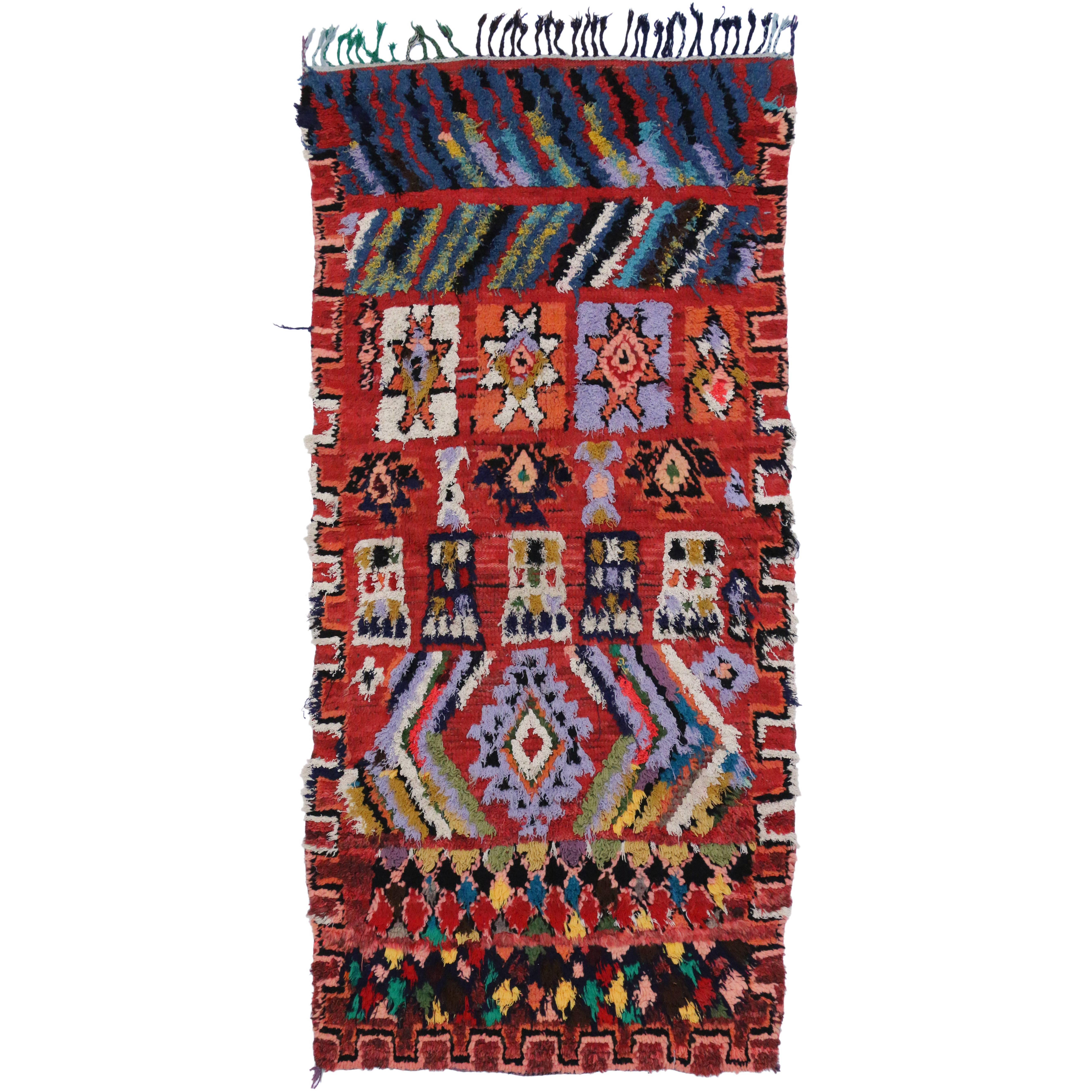 Vintage Berber Boucherouite Moroccan Rug with Modern Tribal Style