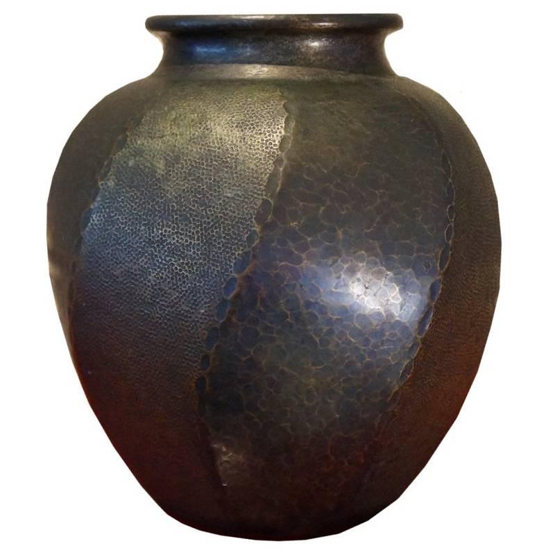 Japanese Hand-Hammered Copper Vase For Sale