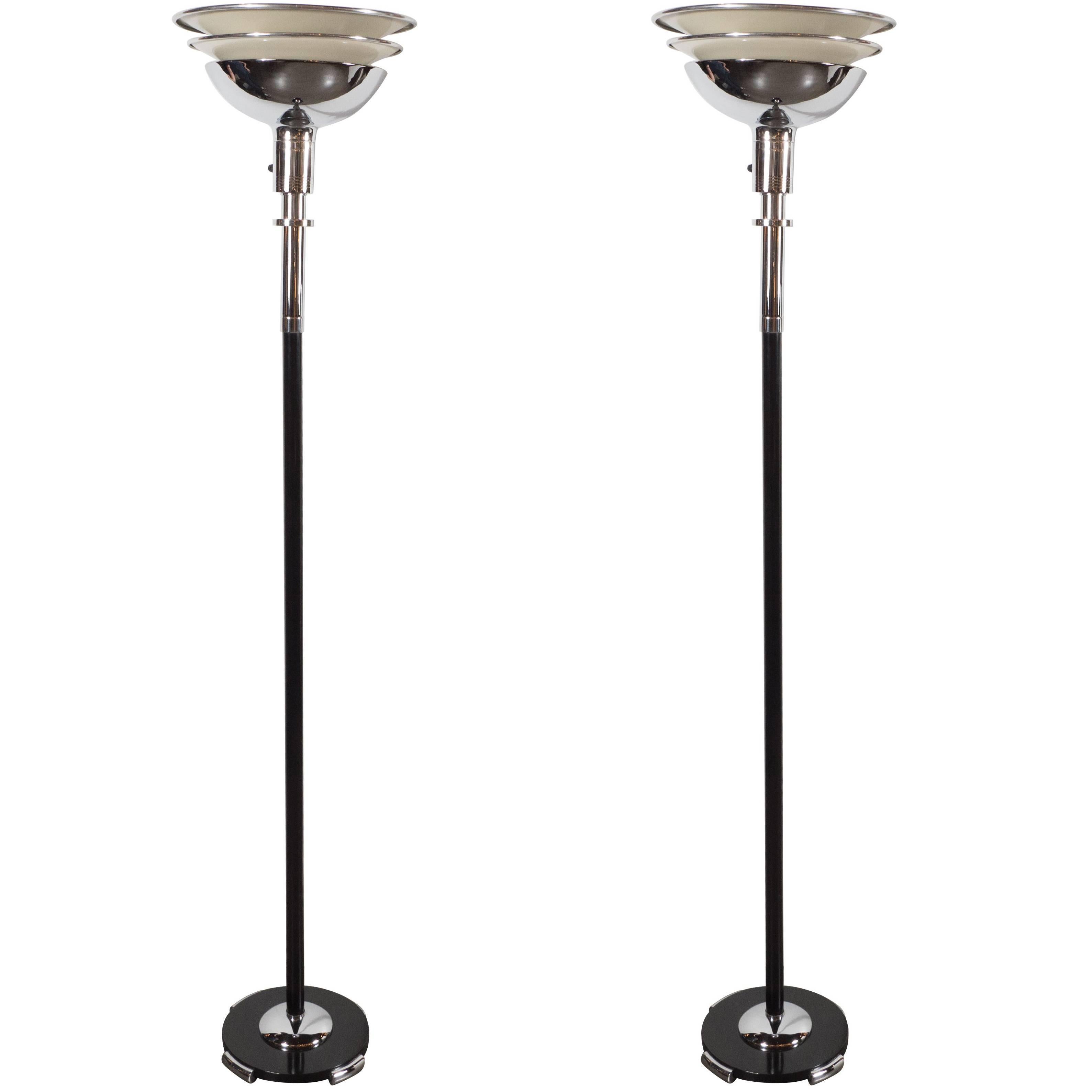 Pair of Machine Age Art Deco Floor Lamps by Gilbert Rohde for Mutual Sunset Co.