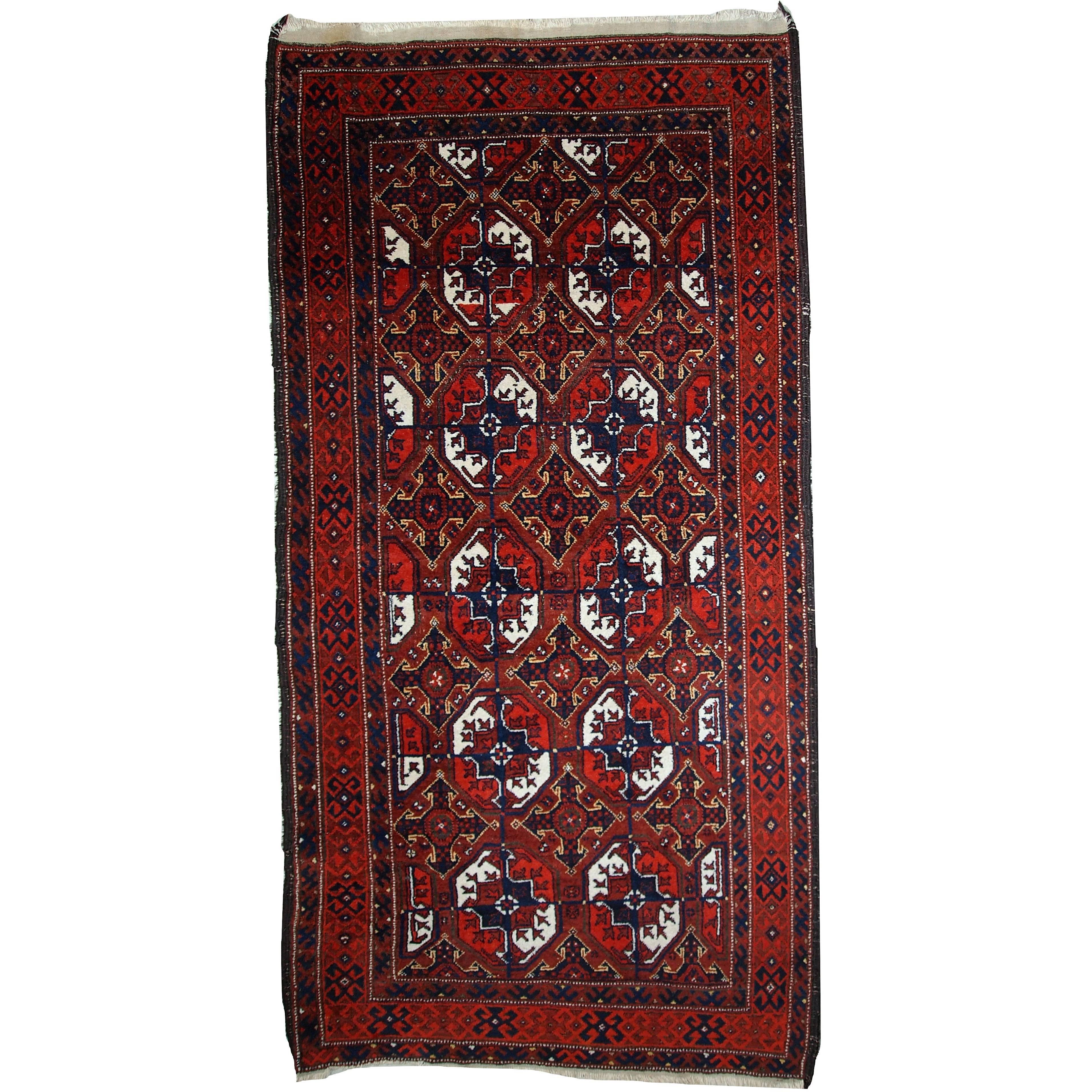 Handmade Antique Afghan Baluch Rug, 1900s, 1C375