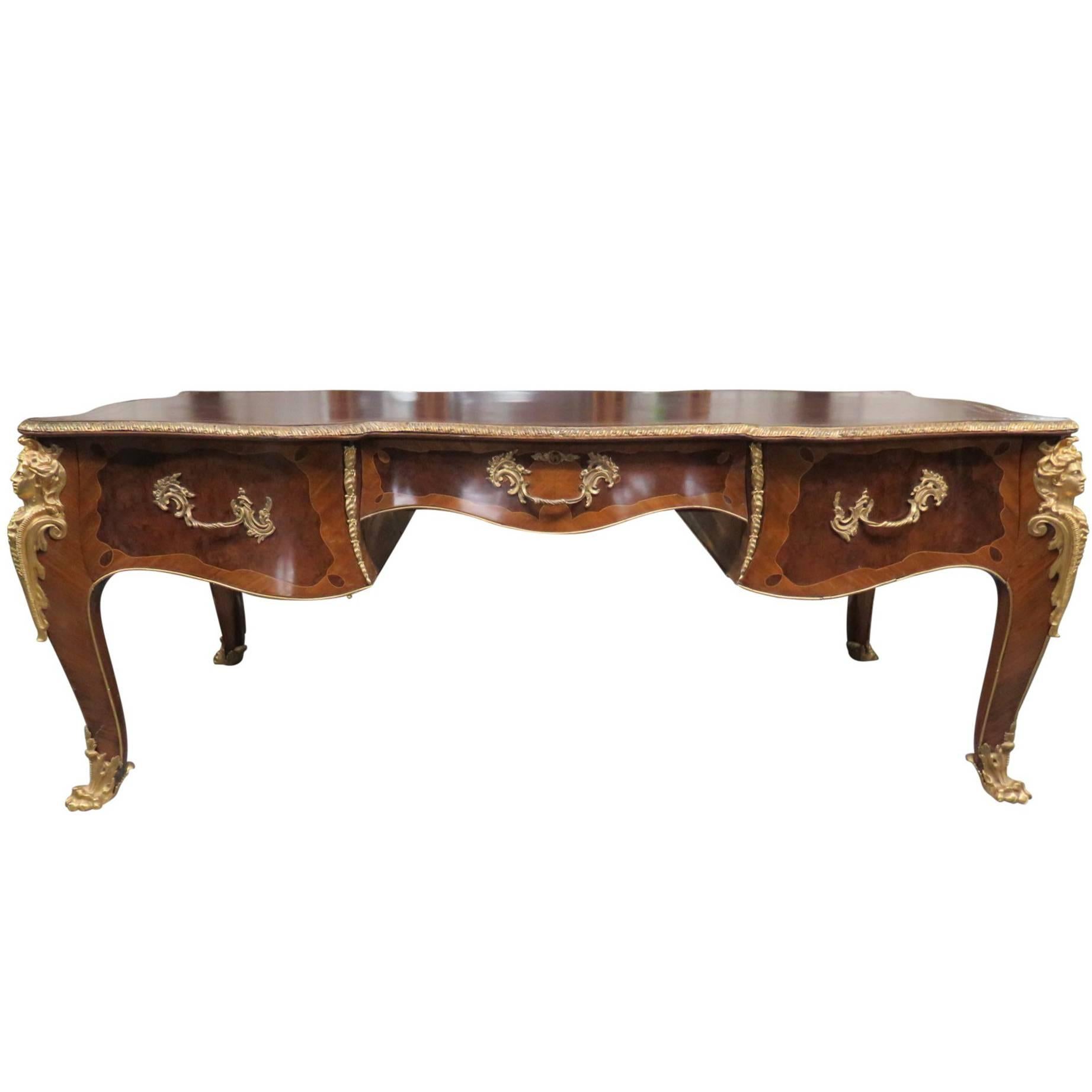 19th Century Leather Top Figural Inlaid Desk