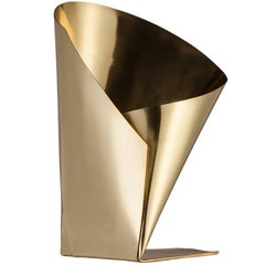 Contemporary Brazilian Brushed Brass Origami Vase, in Stock, Rahyja Afrange