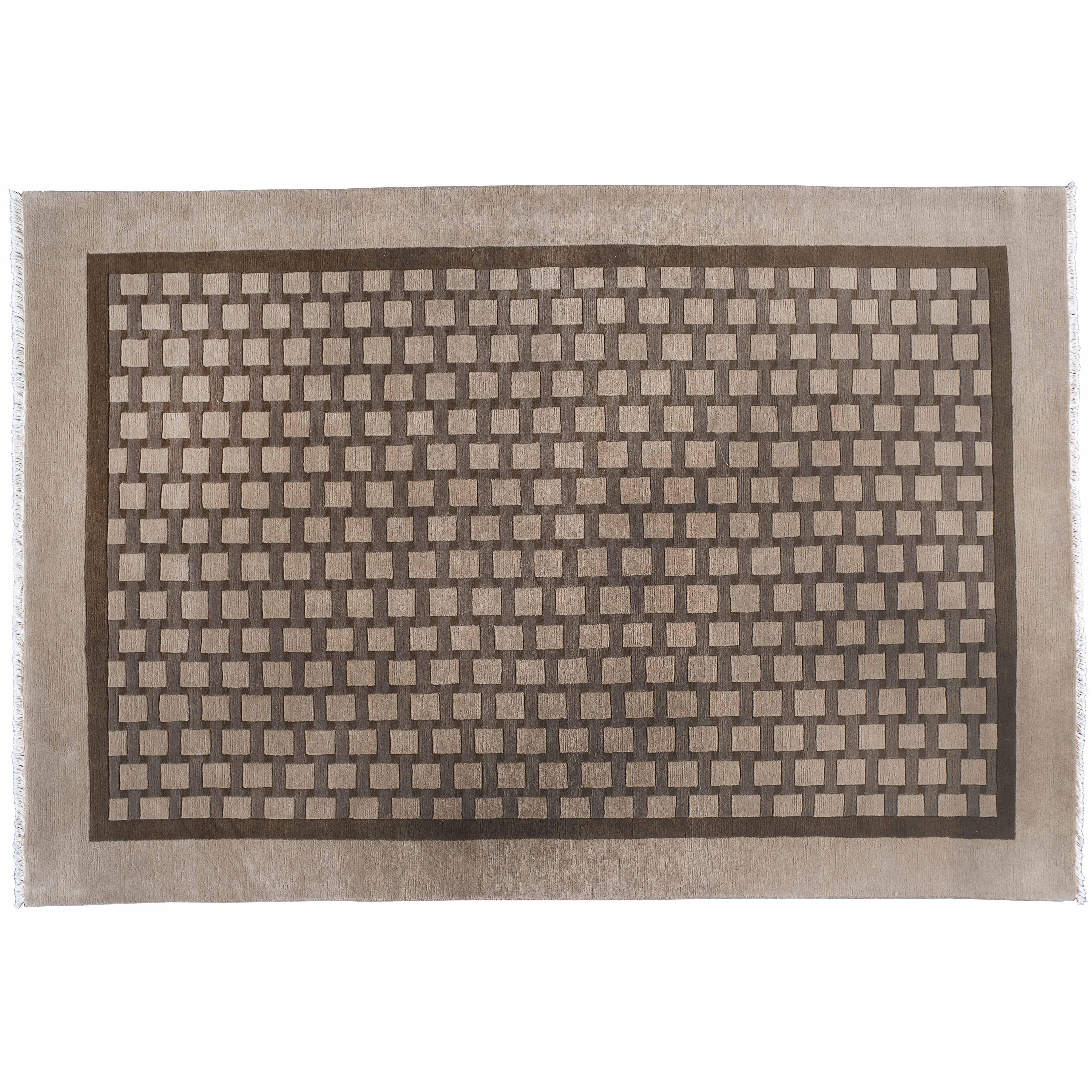 Taupe Checkered Rug For Sale