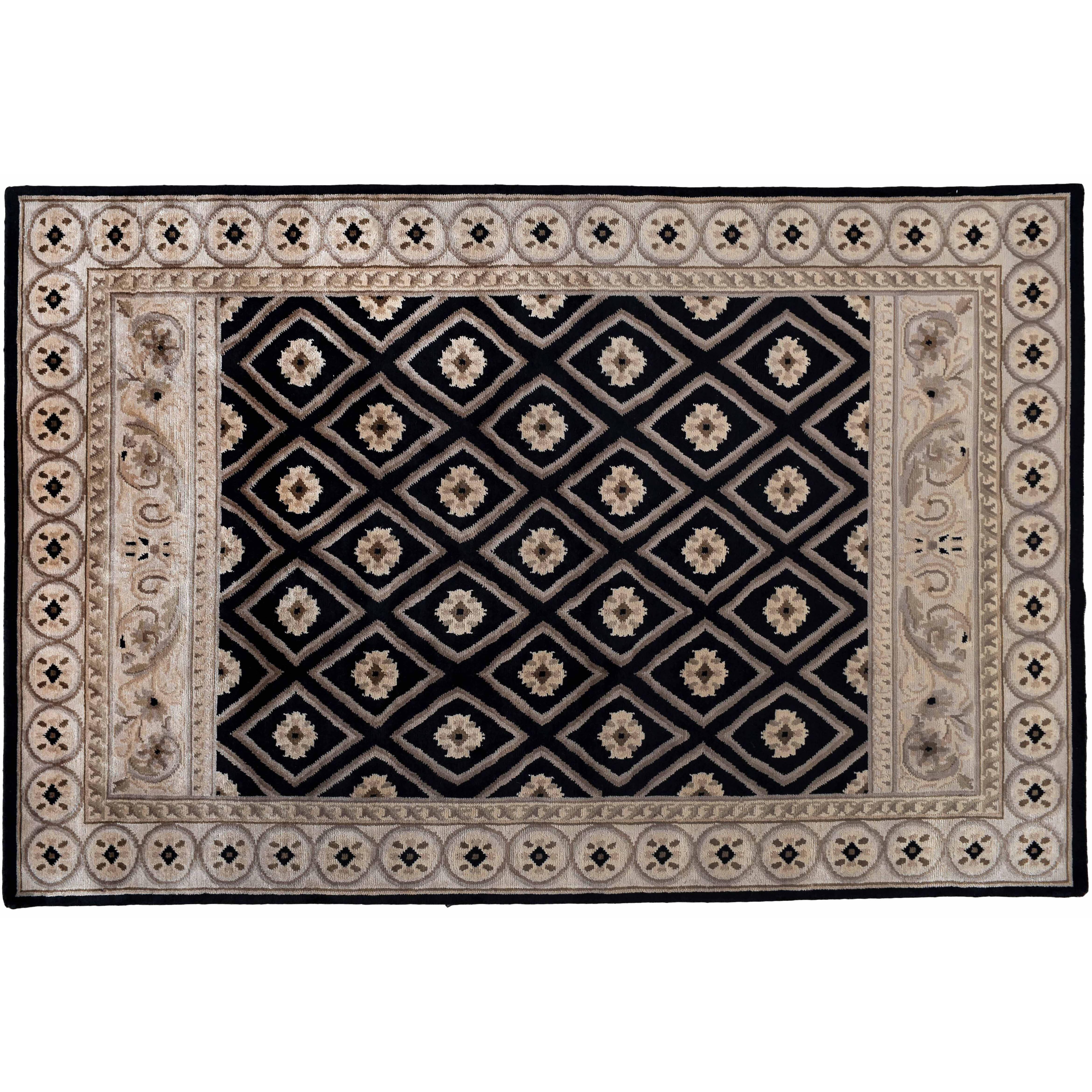 Floral Black and Gold Rug For Sale