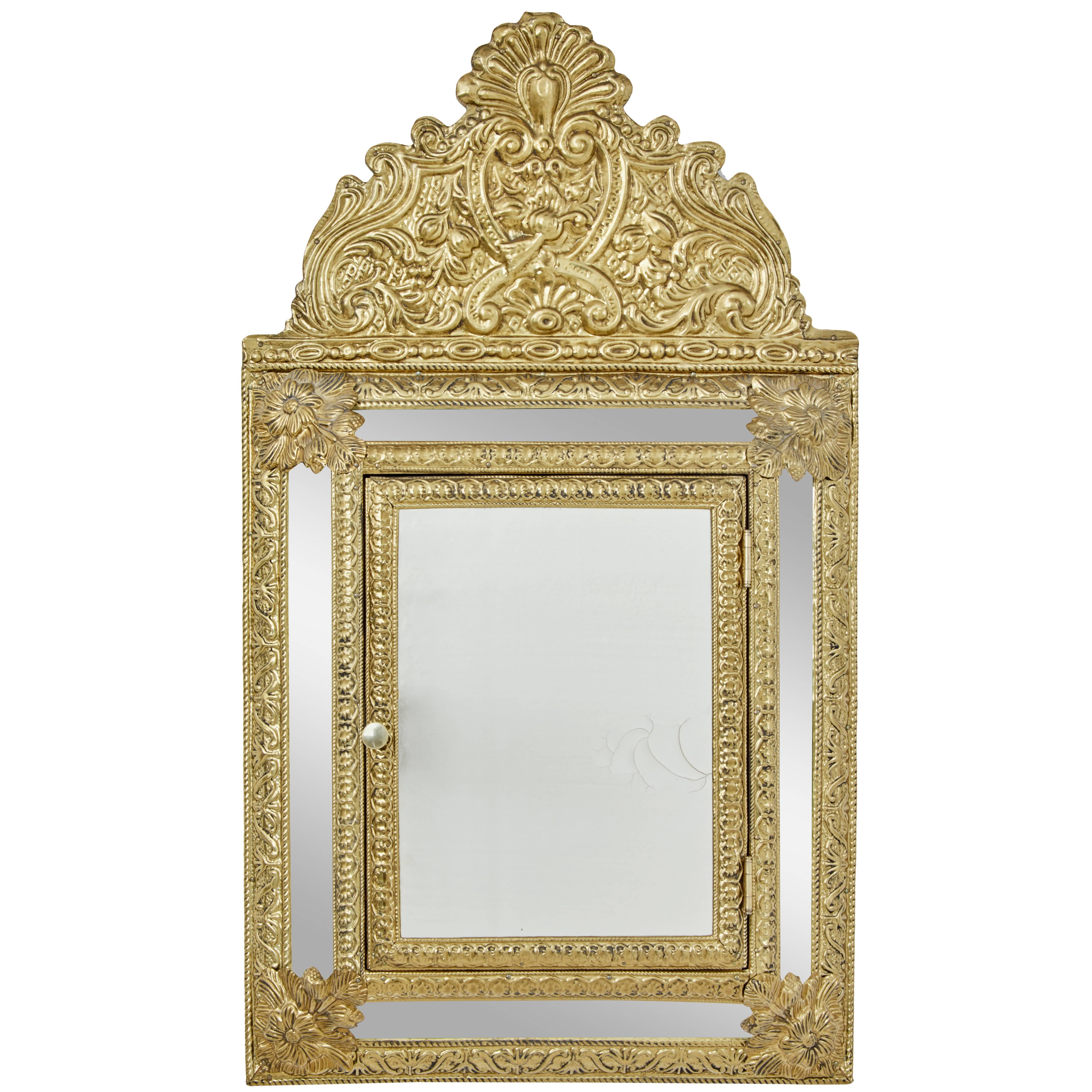 20th Century Aesthetic Movement Inspired Brass Hall Cushion Mirror